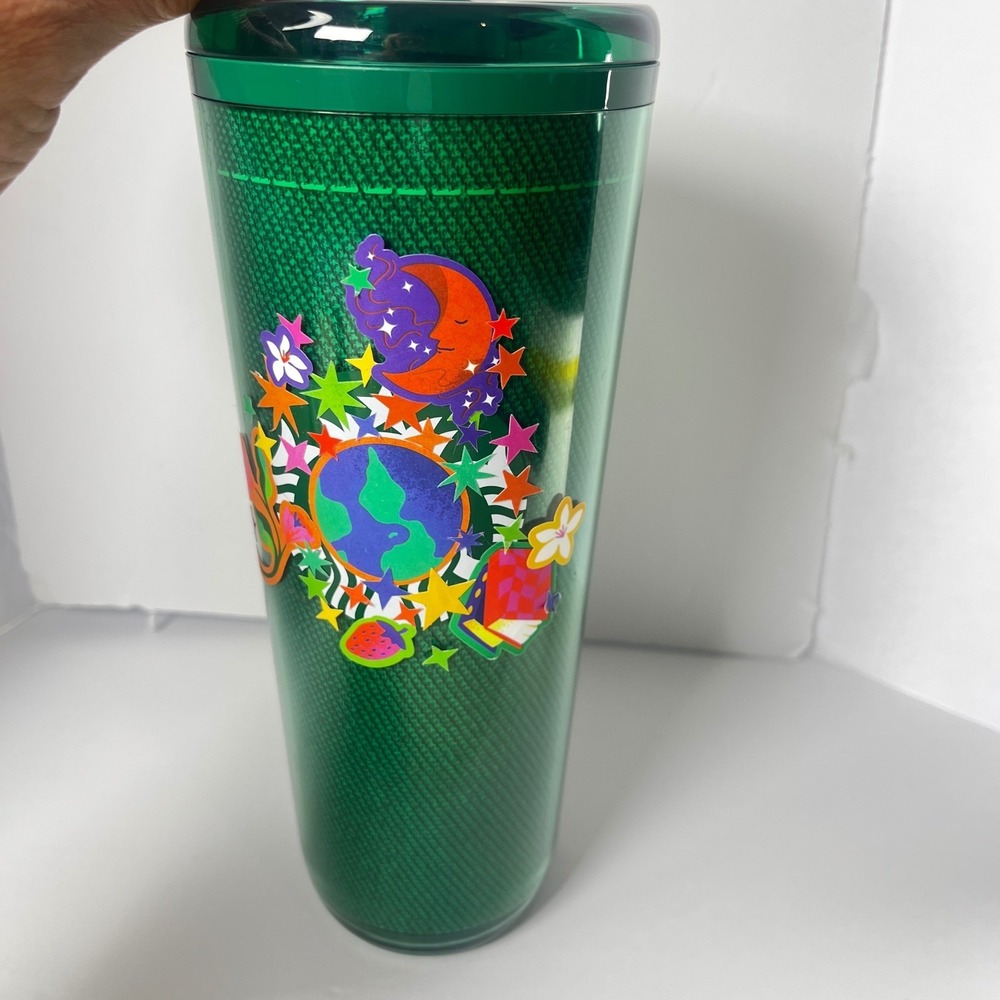 Starbucks Green Tumbler 24 oz Earth Day Celestial Moon Stars‎ Collectible